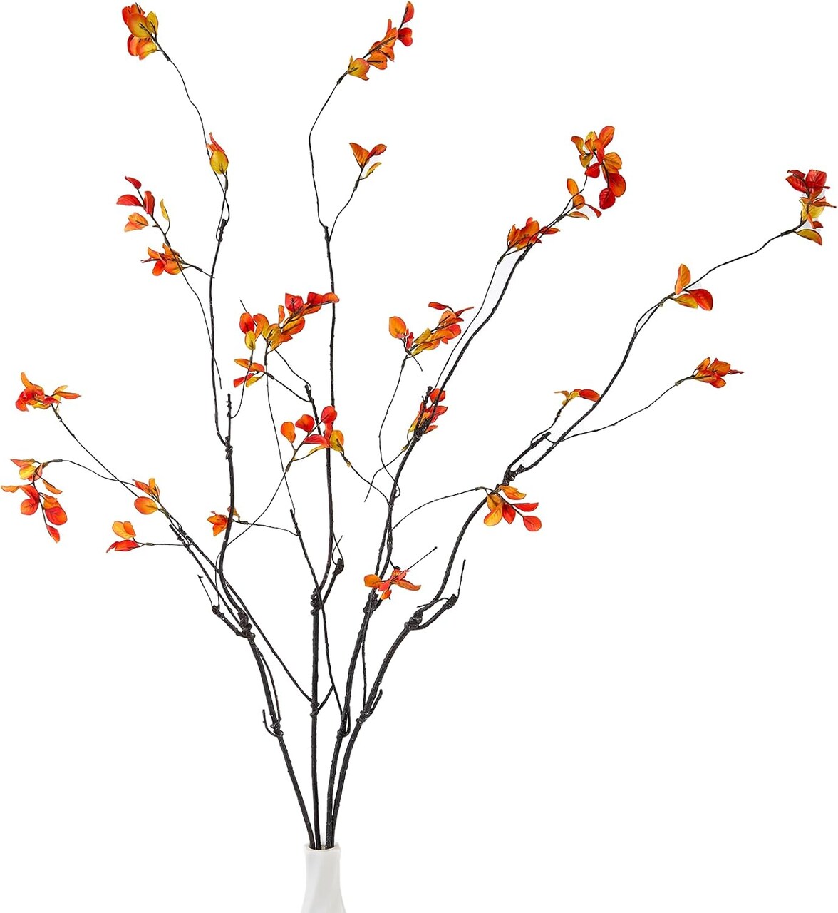 4-Pack Artificial Fall Ficus Branches – 38" Faux Orange Leaf Shrubs for Home Décor, Centerpiece Vase Fillers, Thanksgiving, Autumn Banquet & Seasonal Decorations